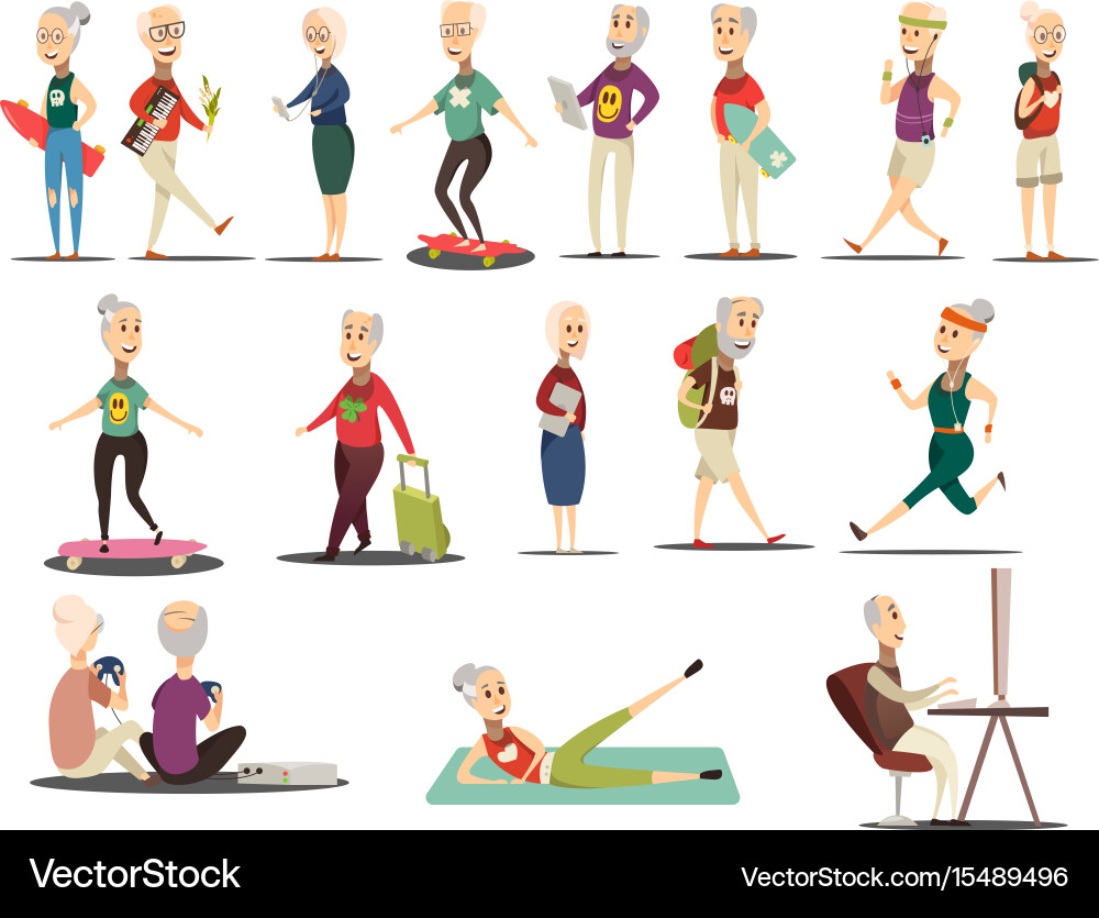 Senior Citizen Icons - Diverse Group Vector Image