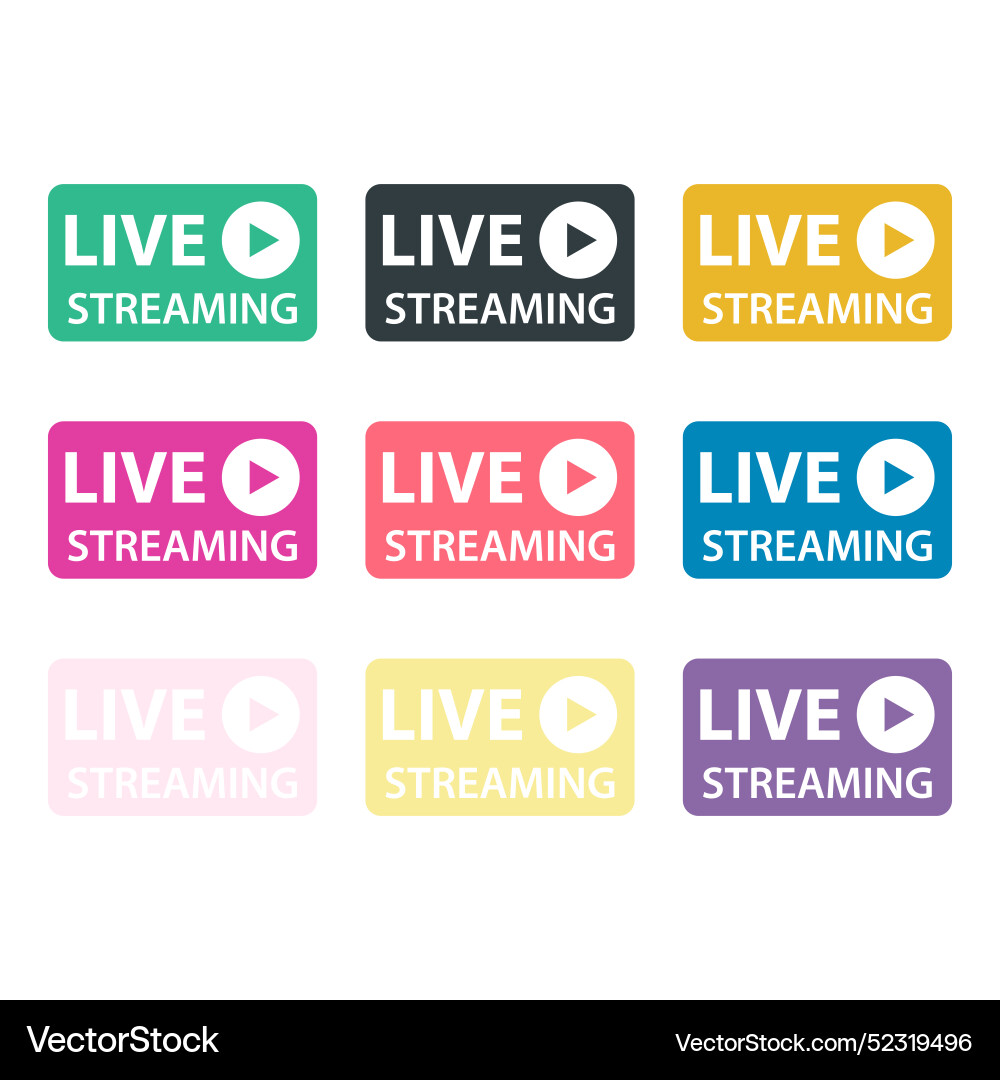 Set of live streaming icon stream button design Set of live streaming icon stream button design vector image