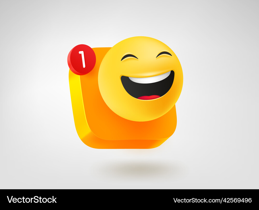 Smiling emoji button 3d mobile application icon Vector Image