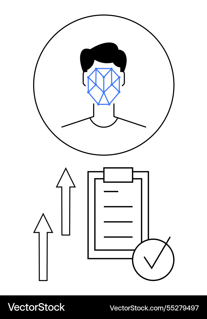Facial recognition with checklist and progress Facial recognition with checklist and progress vector image