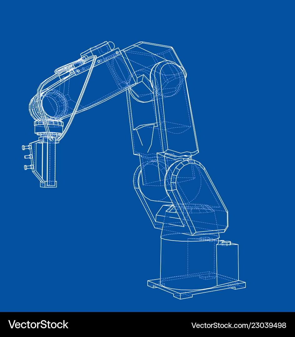 3d outline robotic arm rendering of vector image