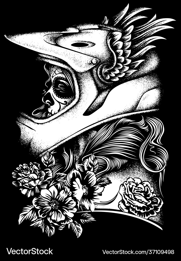 Biker Girl with Skull Vector Image