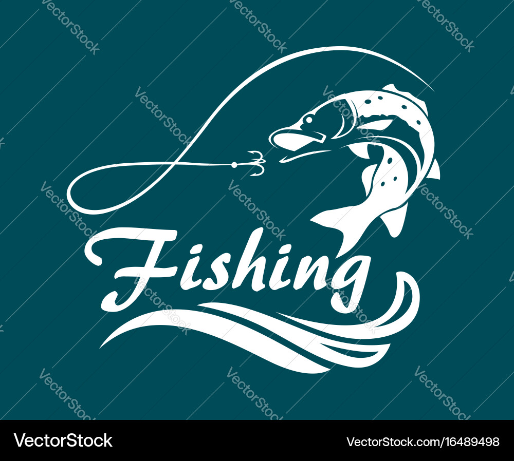 Fishing Emblem - Pike & Waves Vector Image