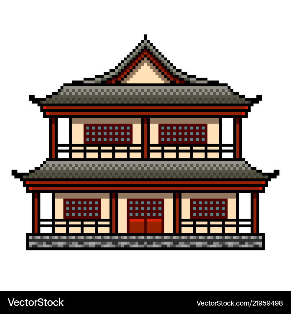 Pixel art japanese house detailed isolated Pixel art japanese house detailed isolated vector image