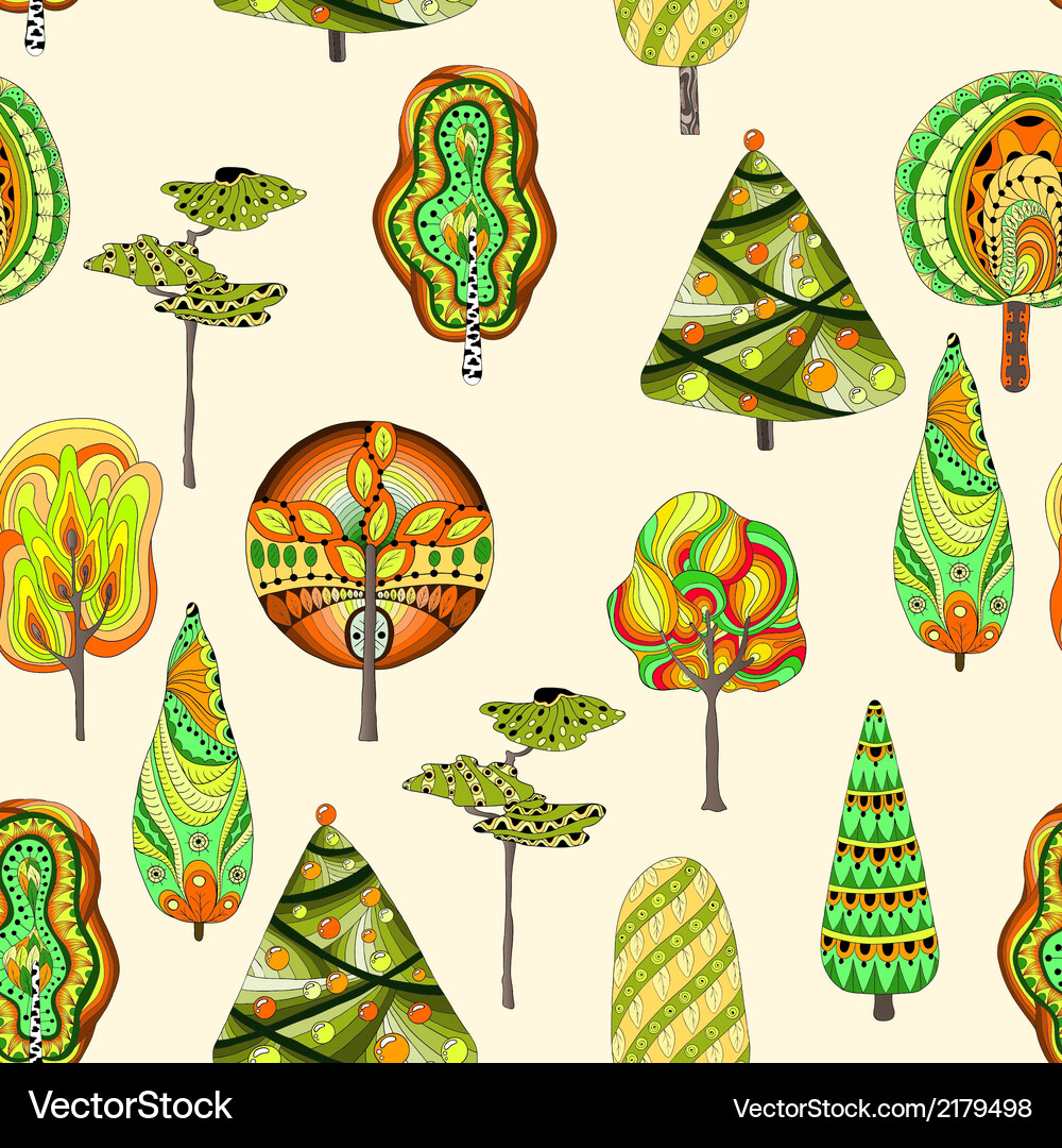Seamless pattern with doodle trees Vector Image