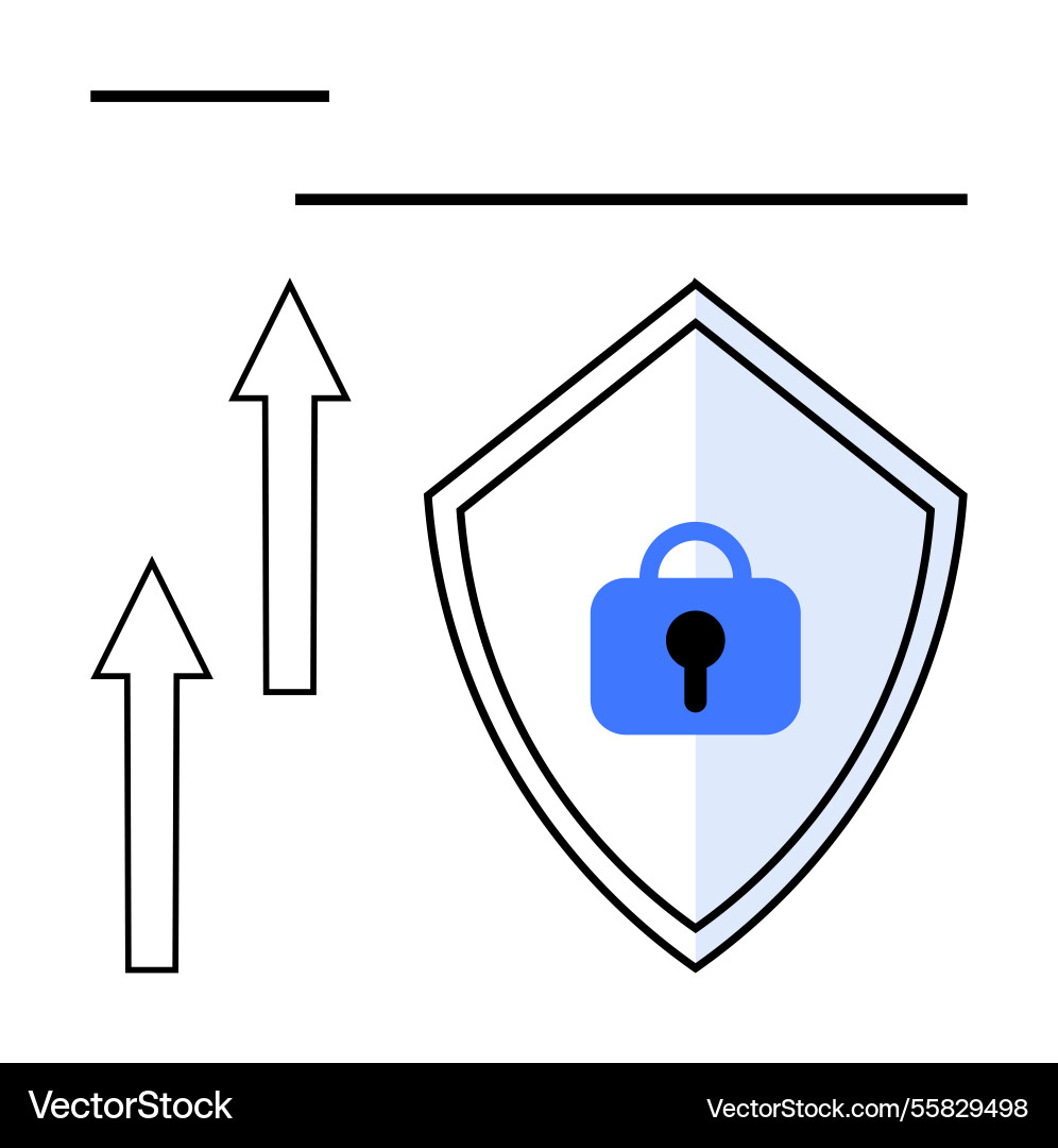 Shield with lock and upward arrows representing Shield with lock and upward arrows representing vector image