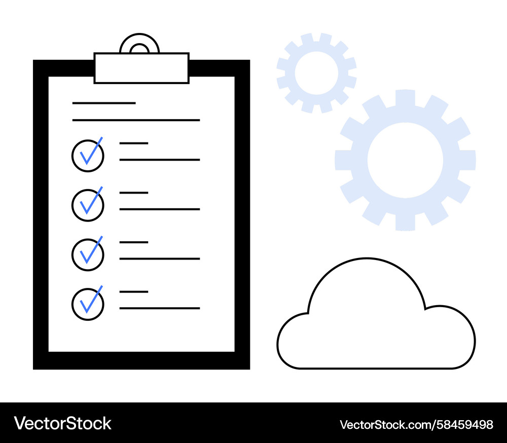 Task Management Checklist with Cloud Gears Vector Image