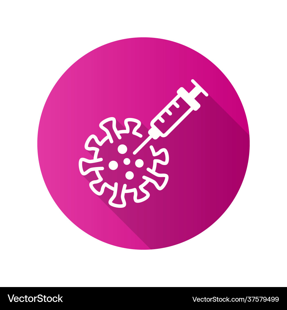 Impf- und Koronavirus-Symbol mit langem Schatten Vektorbild
