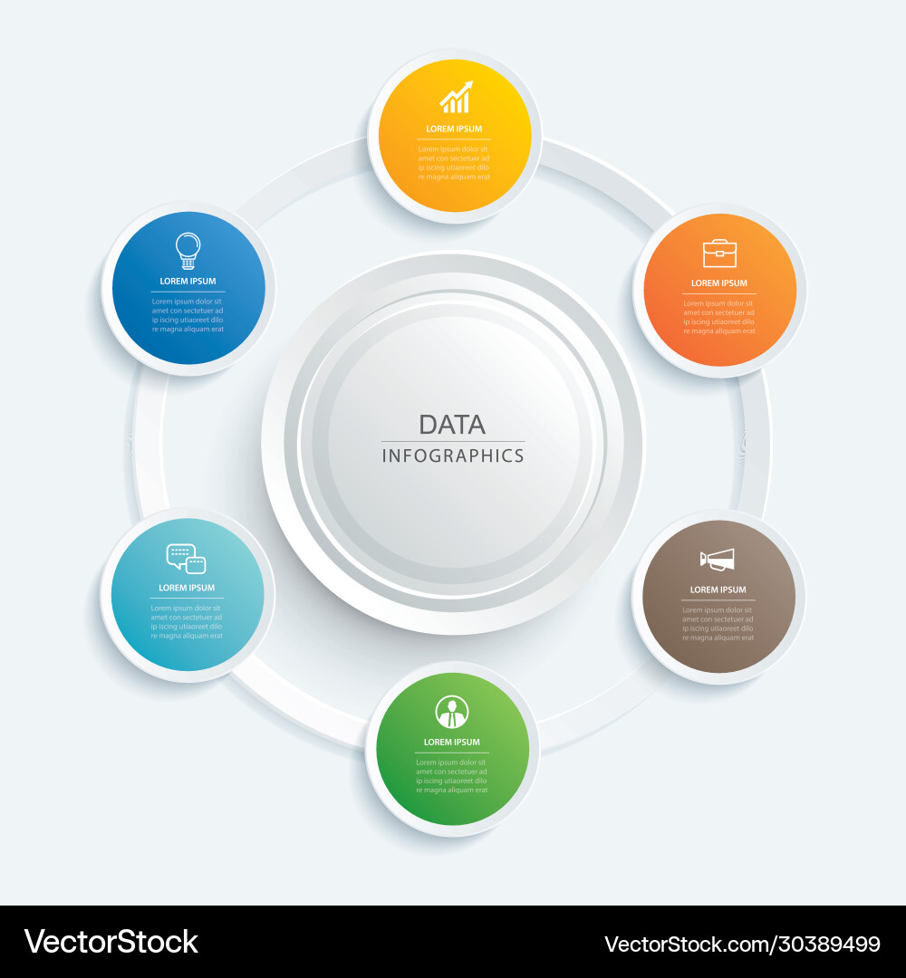 Infographics circle button with 6 data template Infographics circle button with 6 data template vector image