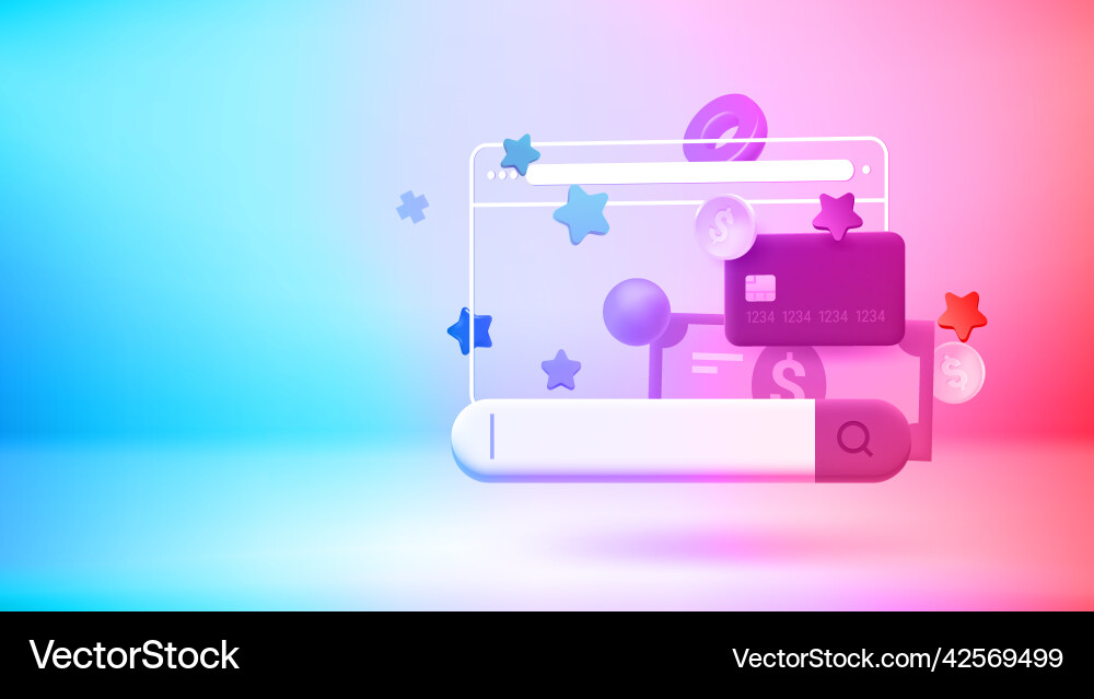 Making orders via web browser 3d banner with copy Making orders via web browser 3d banner with copy vector image