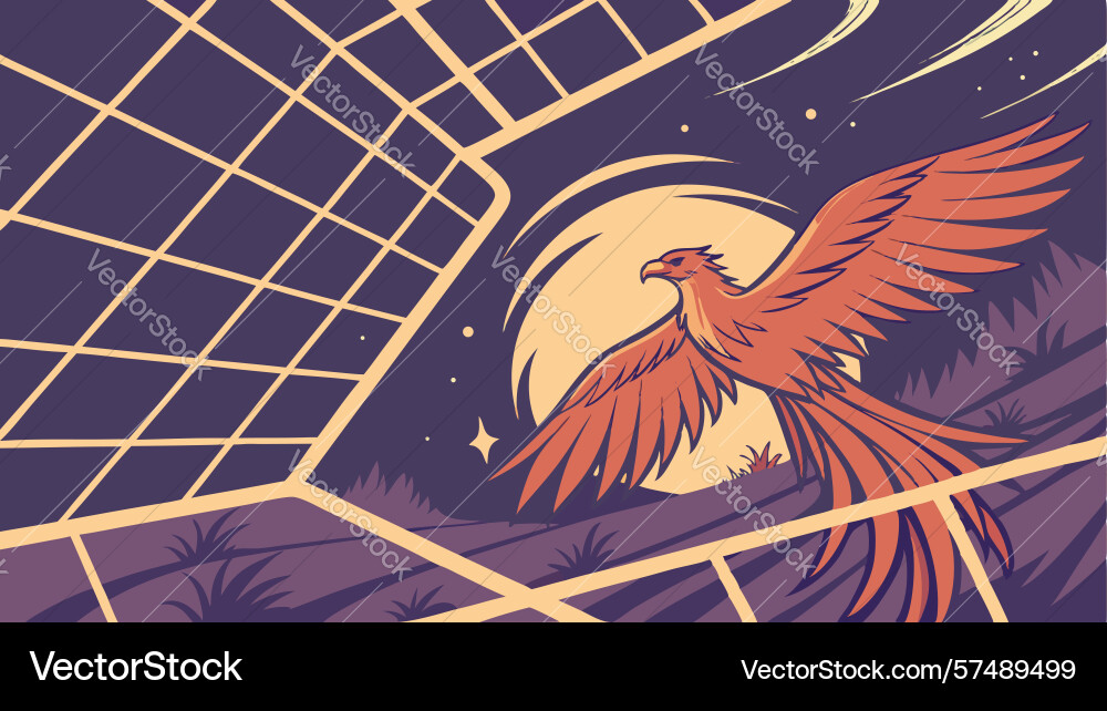 Phoenix in dynamic flight abstract cosmic Vector Image