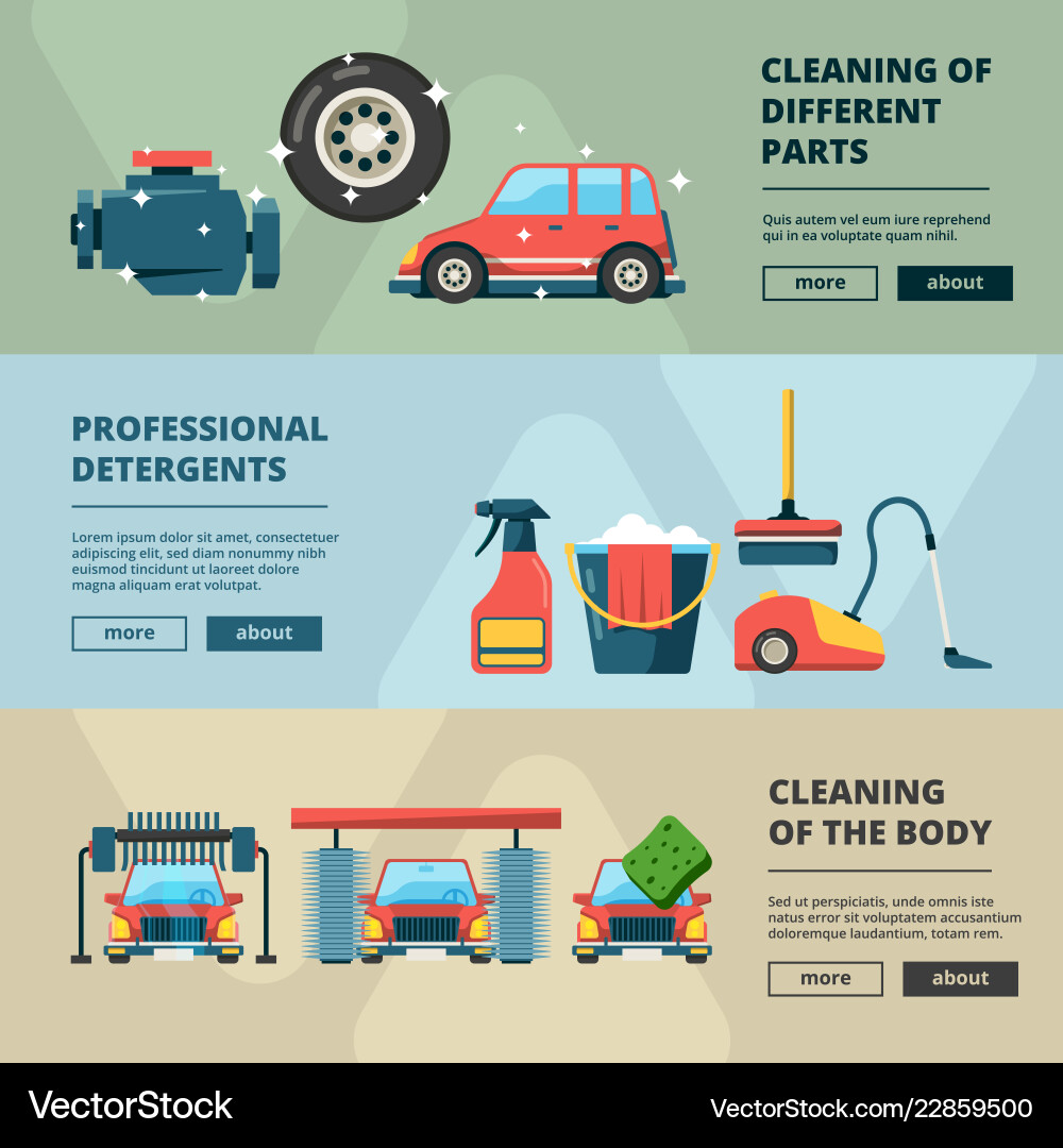 Car wash banners cleaning service water bucket Car wash banners cleaning service water bucket vector image