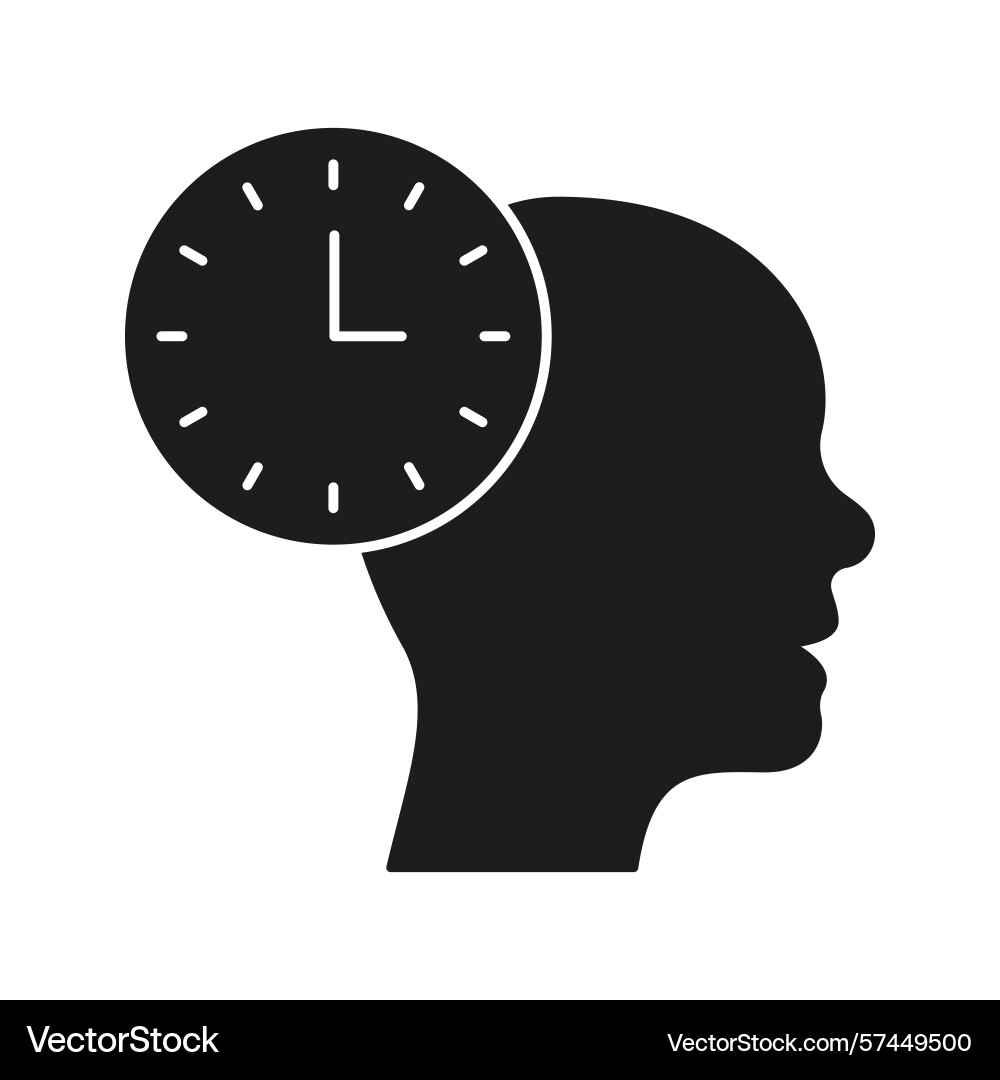 Head with clock solid icon time management vector image