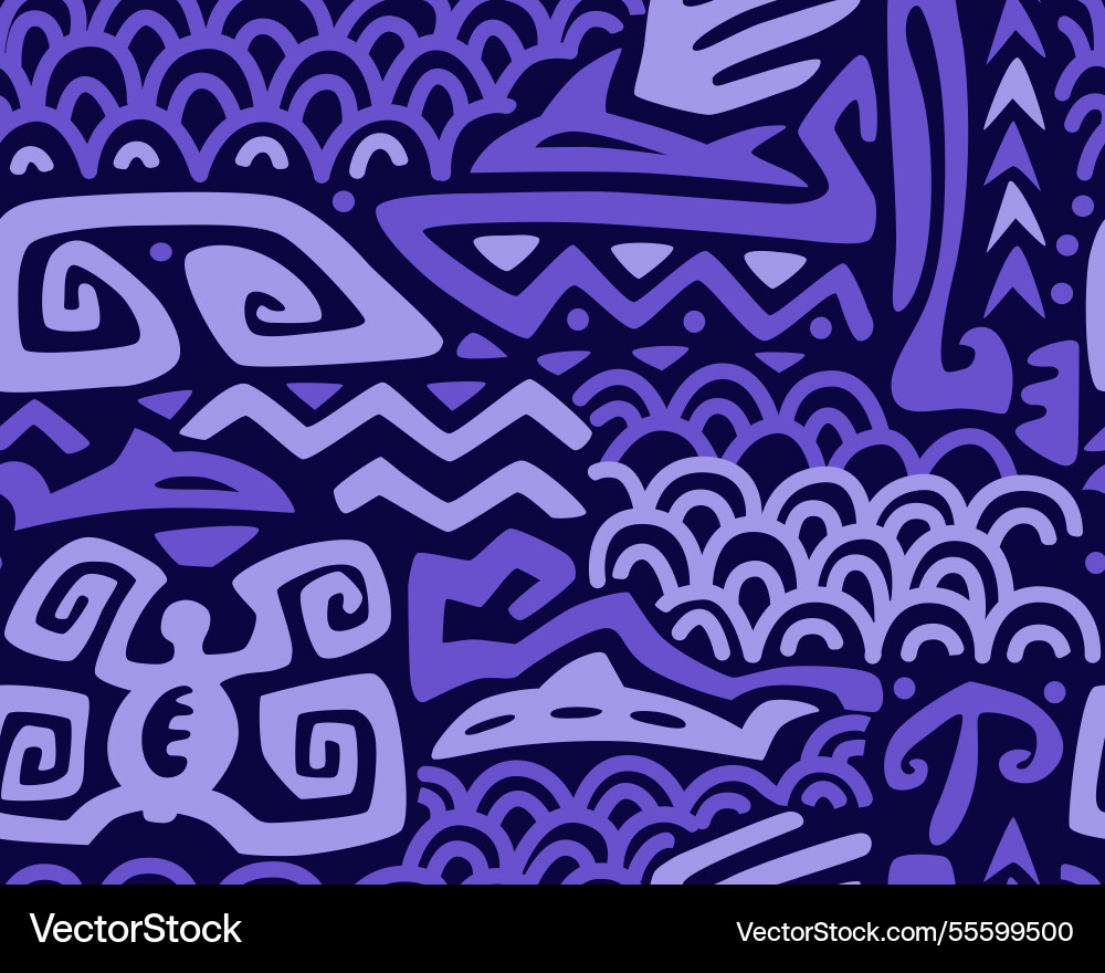 Polynesian motifs tiki seamless pattern aztec Polynesian motifs tiki seamless pattern aztec vector image