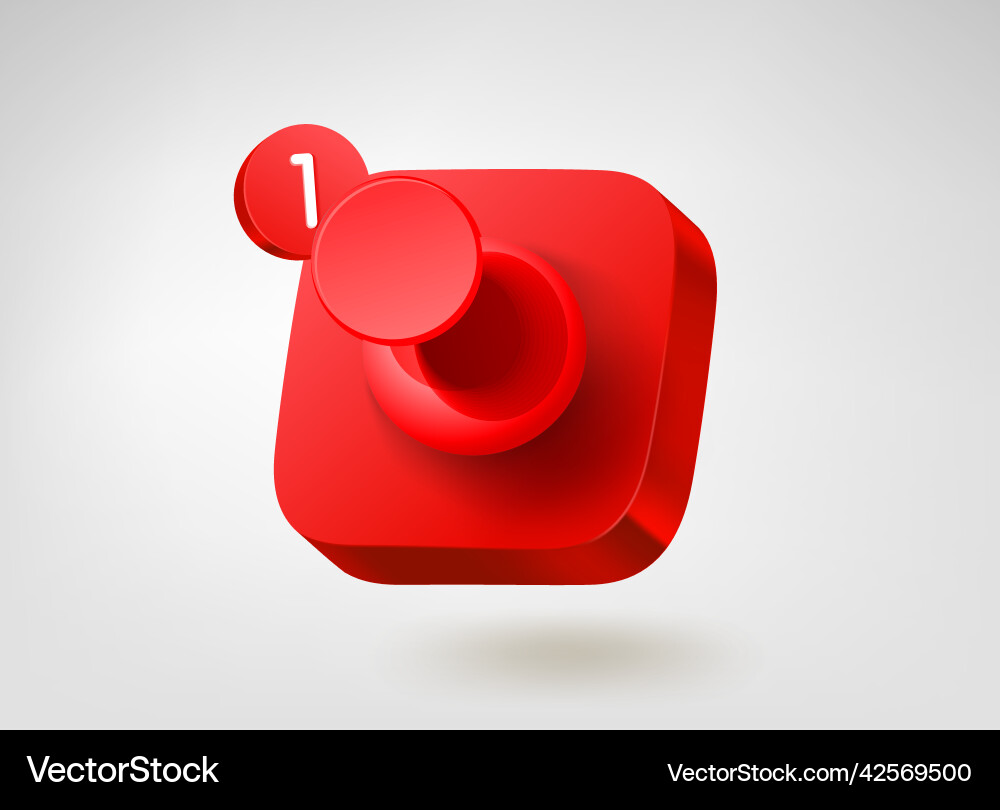 Red pin on button 3d mobile application icon Vector Image