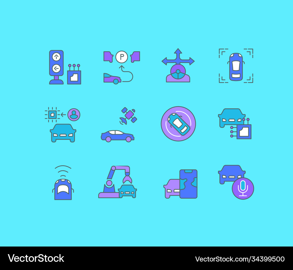 Set simple line icons autonomous car Set simple line icons autonomous car vector image