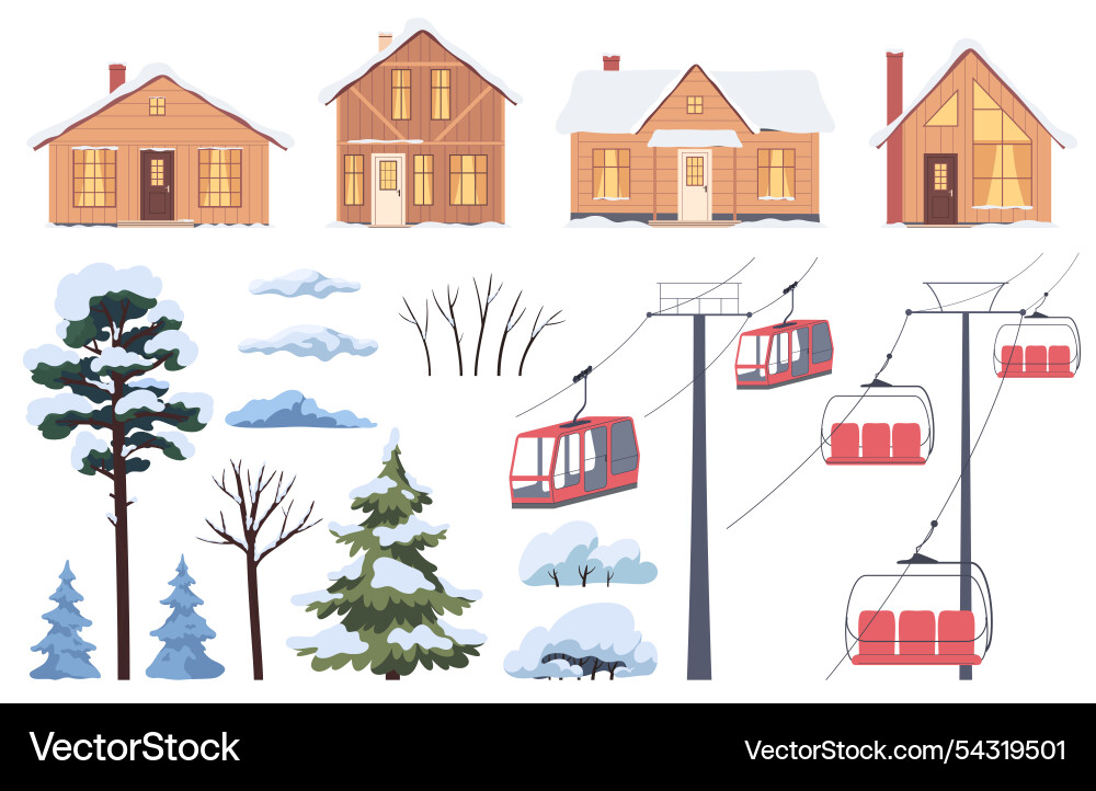 A set of elements winter ski resort warm A set of elements winter ski resort warm vector image