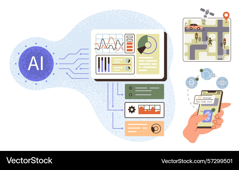 Artificial intelligence analyzing data for traffic Artificial intelligence analyzing data for traffic Vector Image