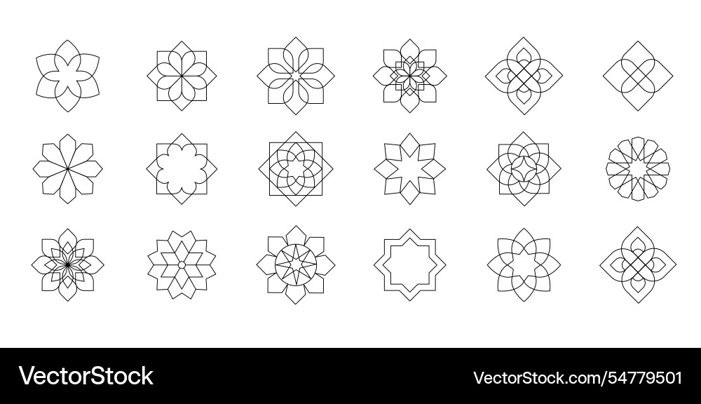 Collection of black and white linear arabic Collection of black and white linear arabic vector image