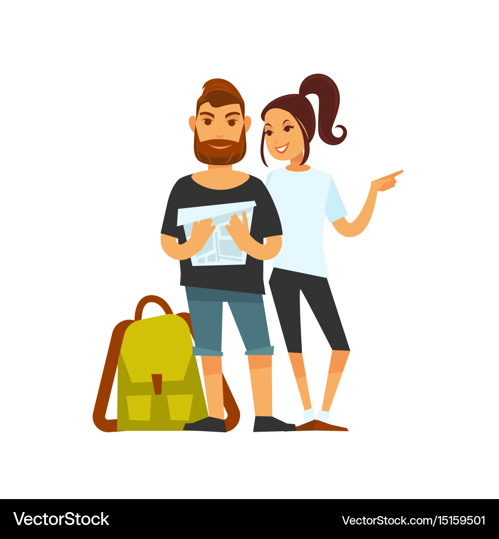 Couple Exploring with Map Vector Image