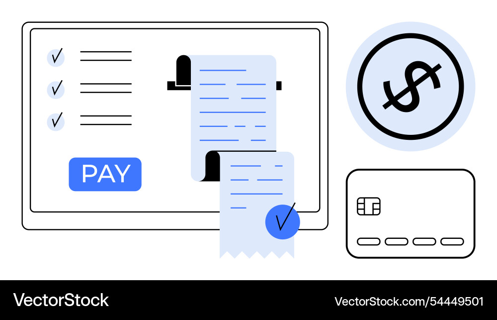 Digital payment system with receipts checklist Digital payment system with receipts checklist vector image