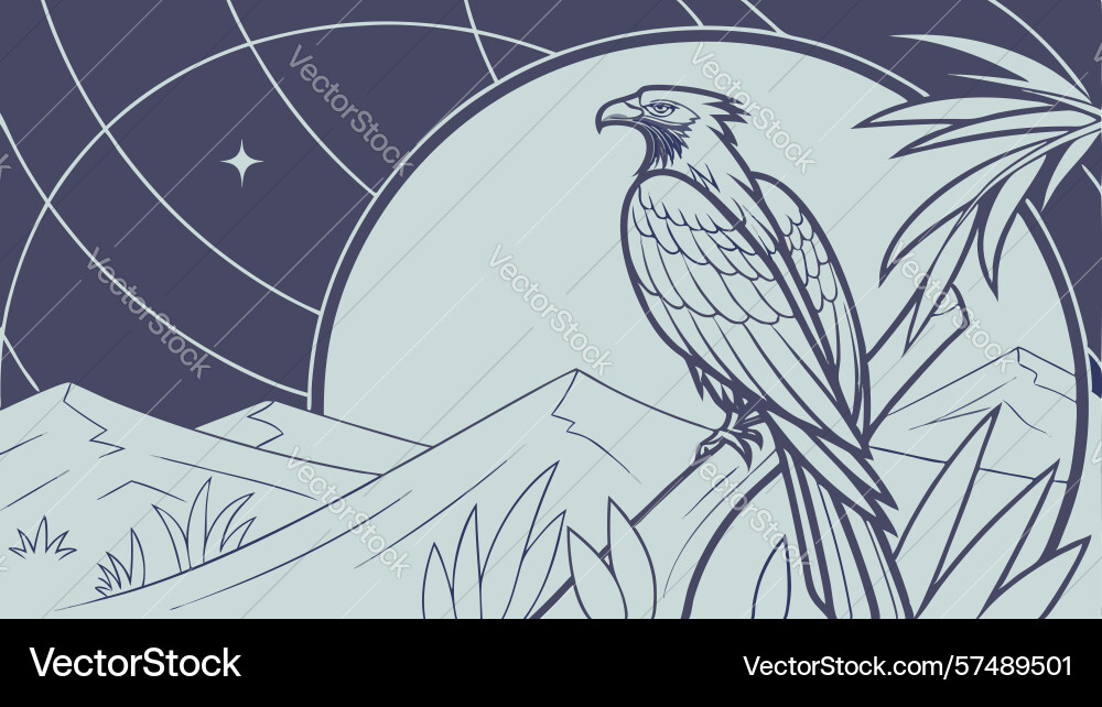 Eagle on branch mountains with abstract lines Vector Image