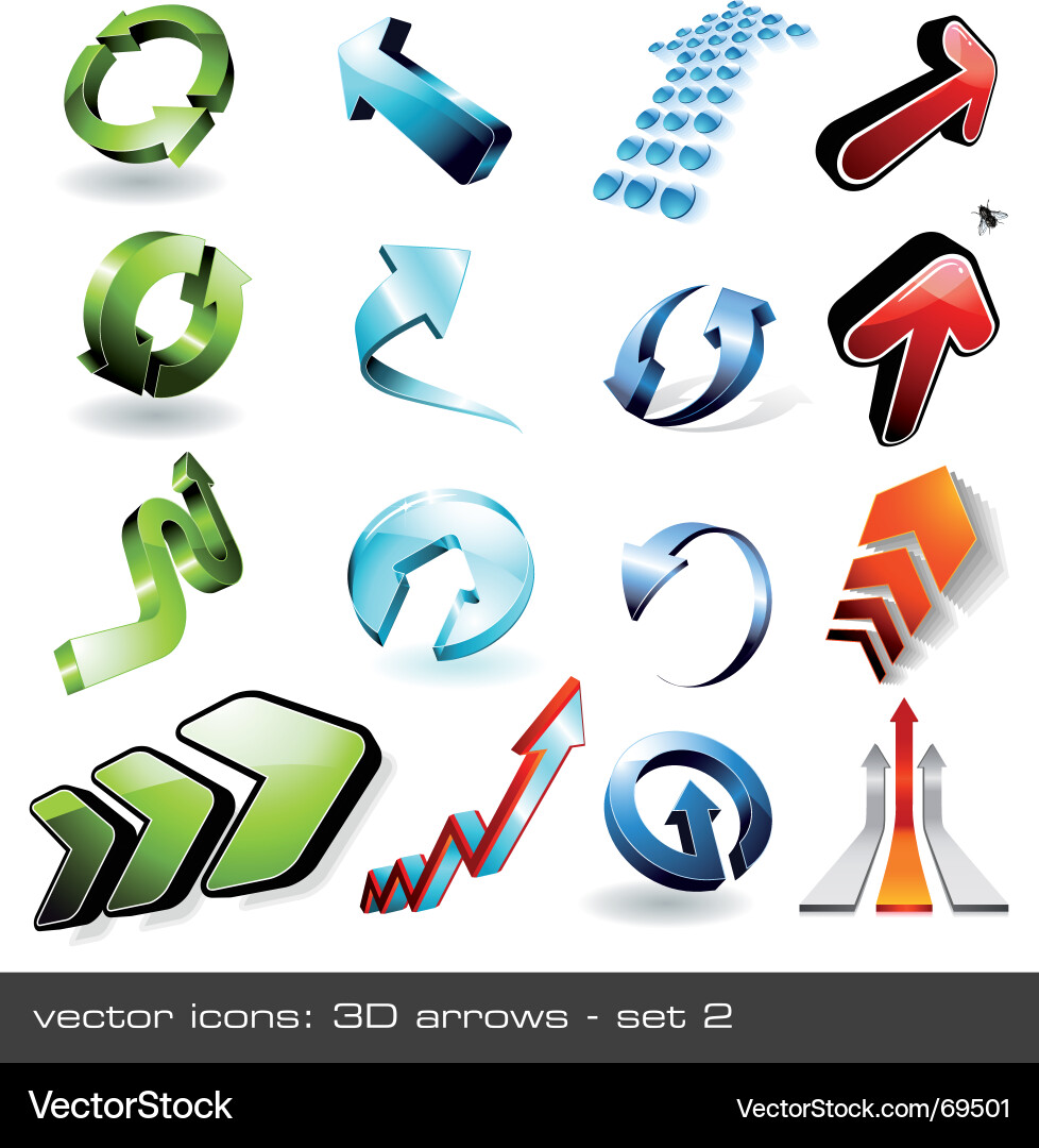 Glossy 3D Arrows Collection Vector Image