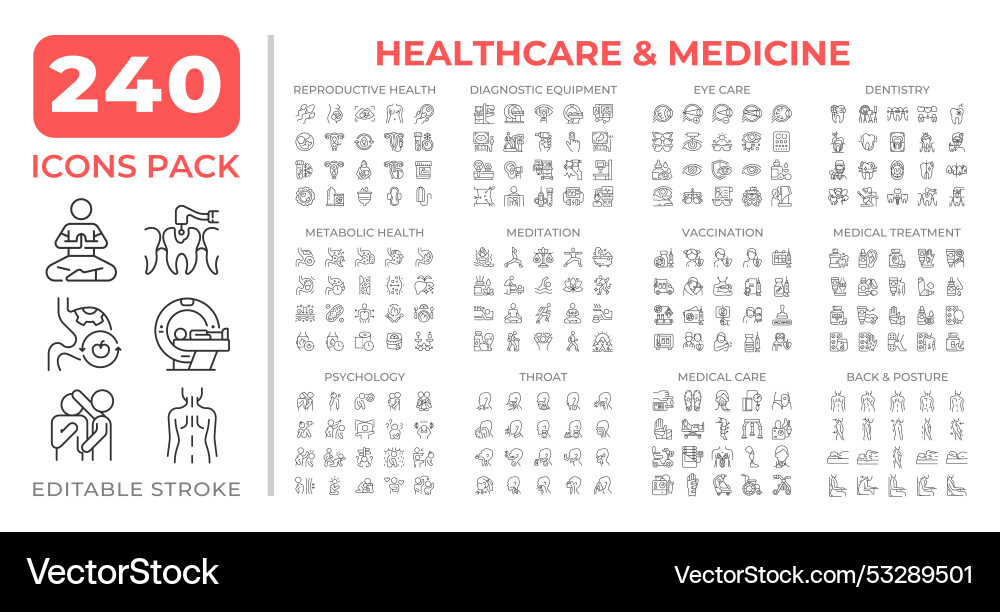 Healthcare medicine line icons set collection Vector Image