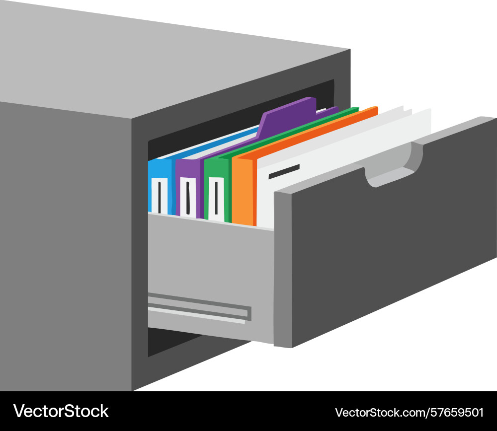Office filing cabinet drawer with colorful folder Vector Image