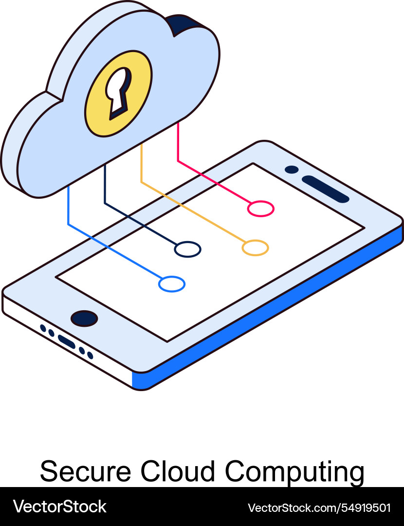Secure cloud computing isometric vector image