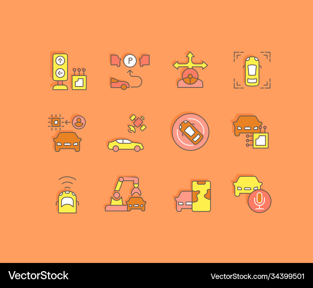 Set simple line icons autonomous car Set simple line icons autonomous car vector image