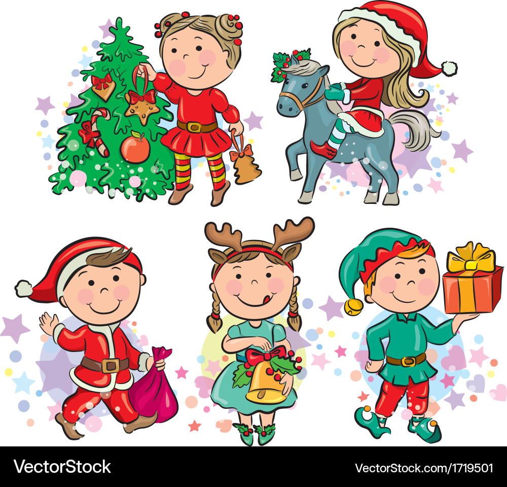 Weihnachtskinder Cartoon Vektorbild
