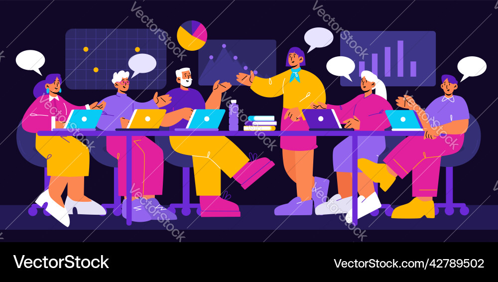 Analytics team work with data on dashboard Analytics team work with data on dashboard vector image