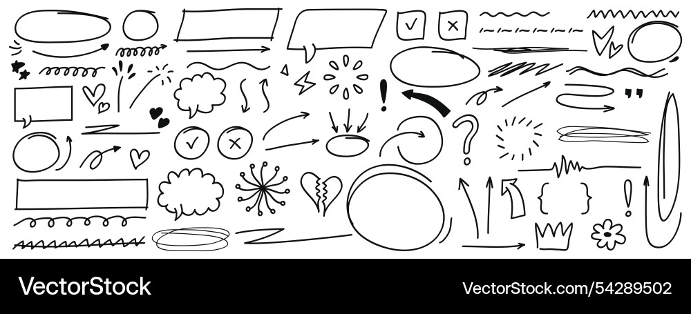 Set of pen line doodle element collections Set of pen line doodle element collections Vector Image