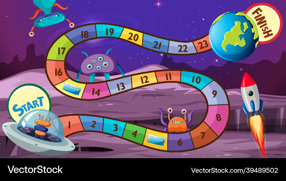 Snake and ladders game template with space theme Snake and ladders game template with space theme vector image