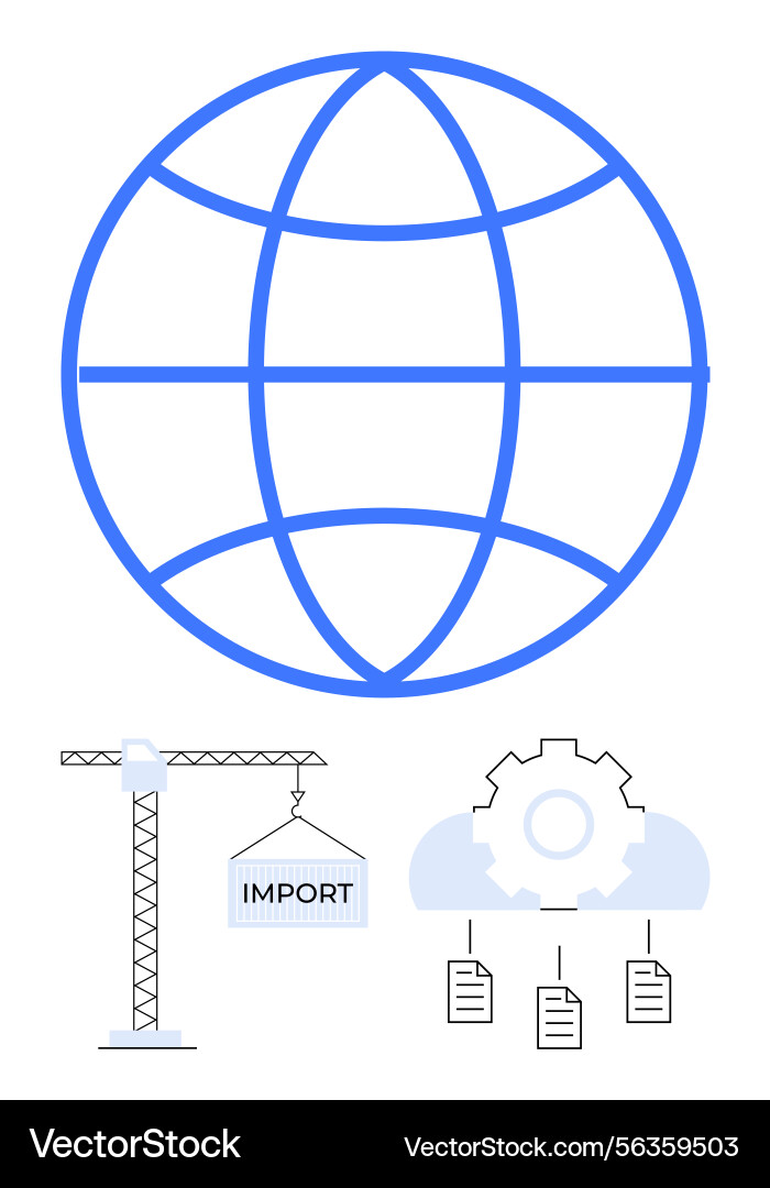 Global import process featuring crane cloud data Global import process featuring crane cloud data vector image
