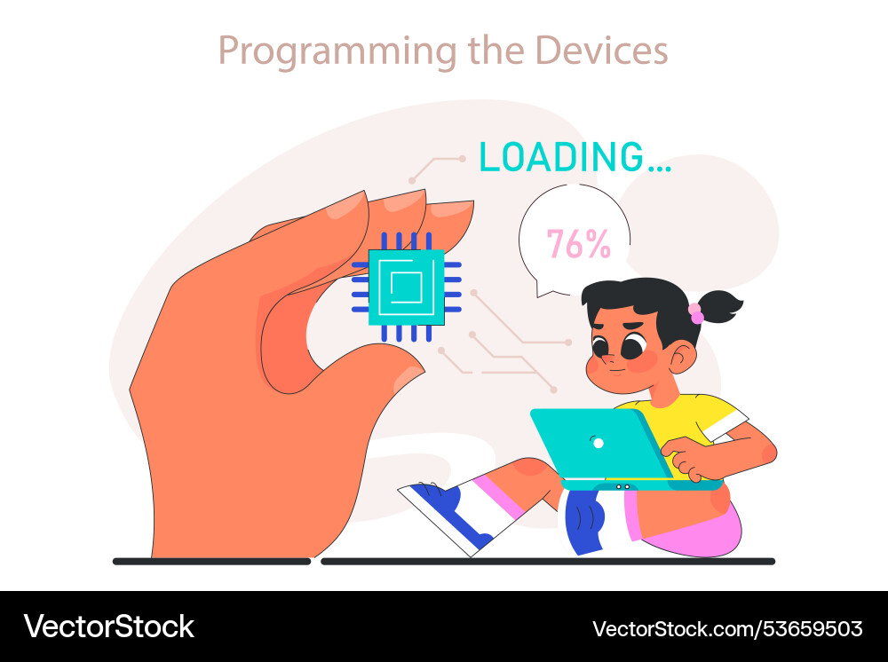 Little girl do programming computer science ai vector image