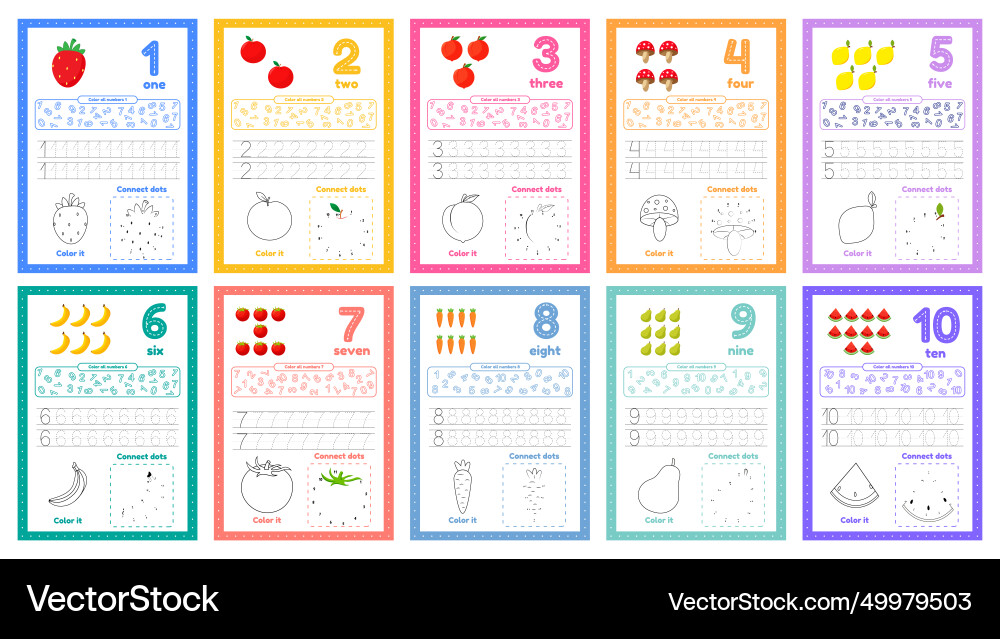 Numbers Flashcards - 1 to 10 vector image