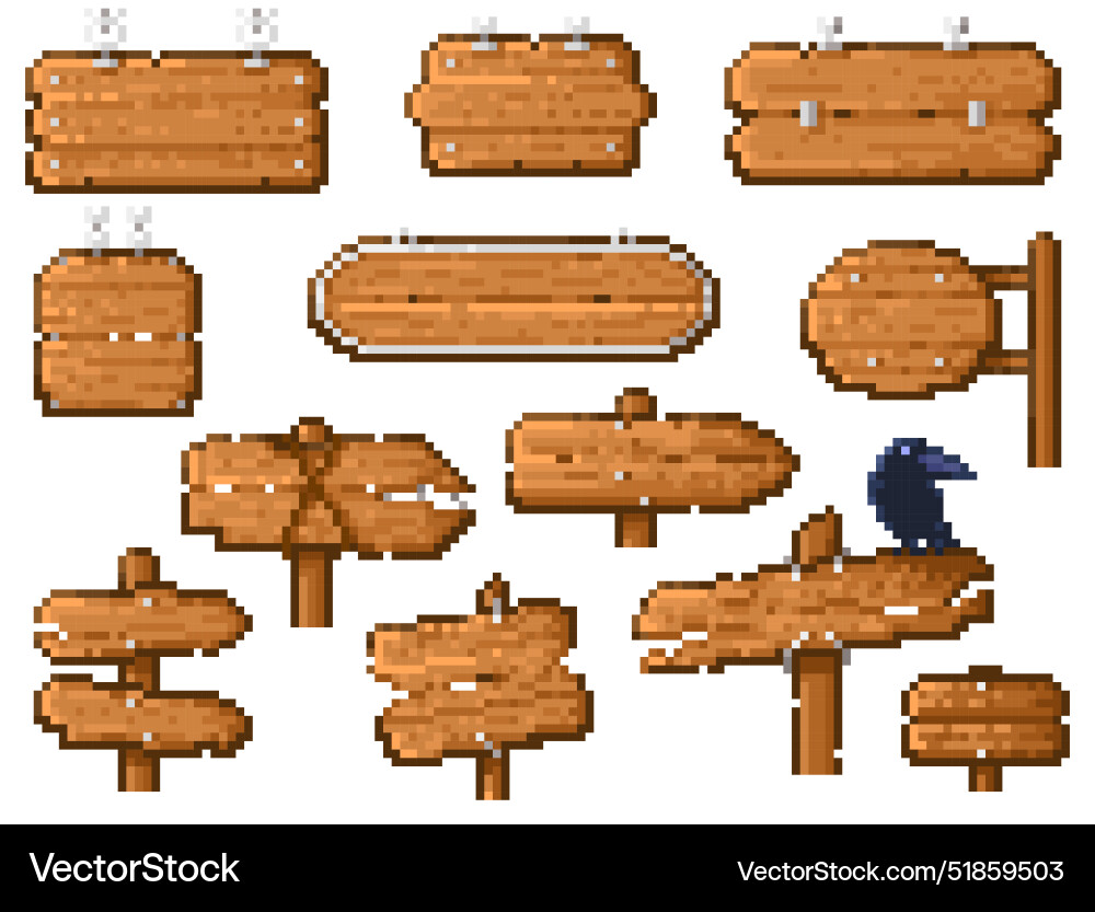 Pixel wooden pointer retro video game 8 bit frame Pixel wooden pointer retro video game 8 bit frame vector image
