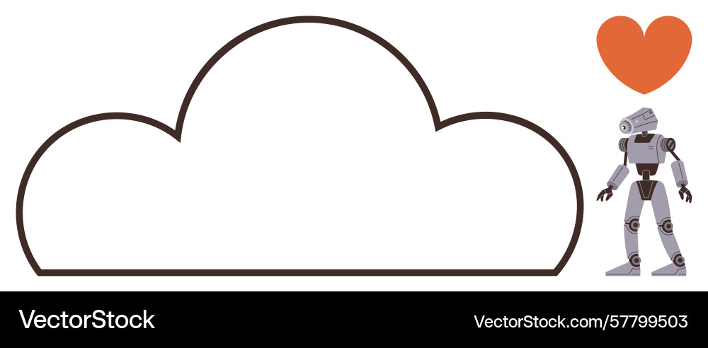 Robot with red heart and cloud shape representing vector image