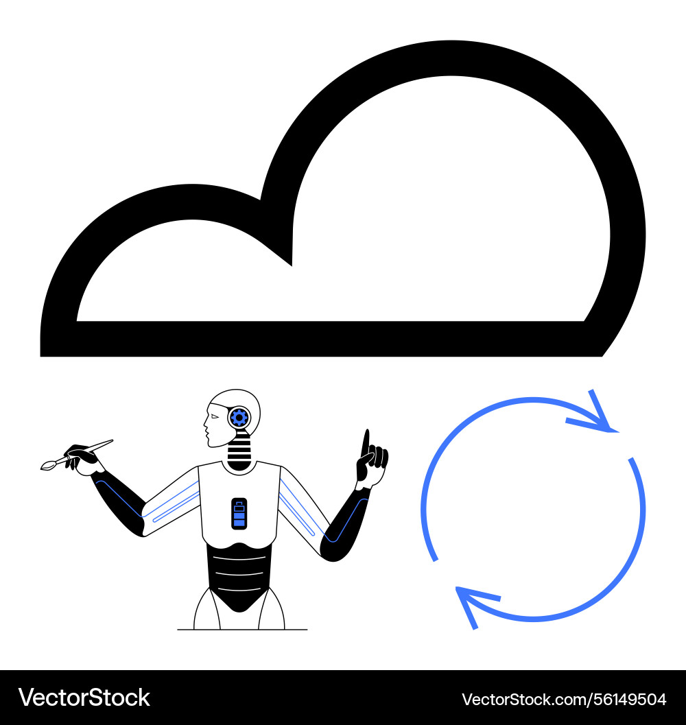 Cloud technology with ai robot and circular arrows Cloud technology with ai robot and circular arrows vector image