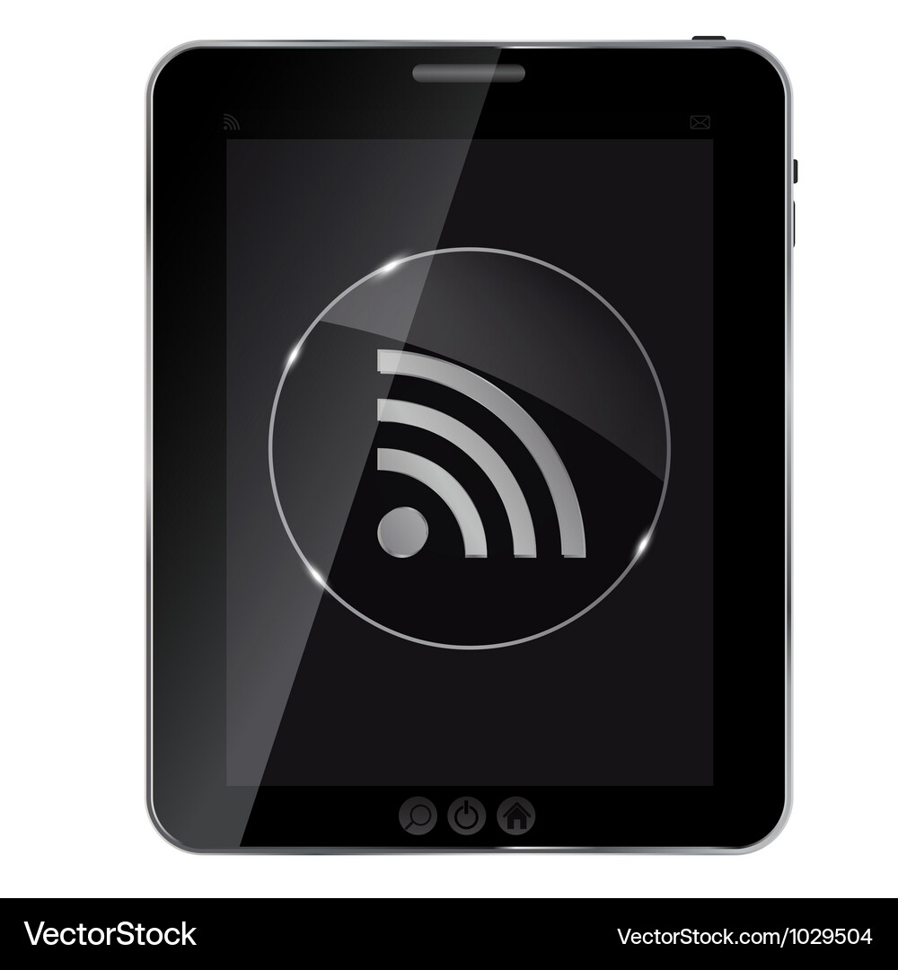 Glass rss button icon on abstract tablet Vector Image