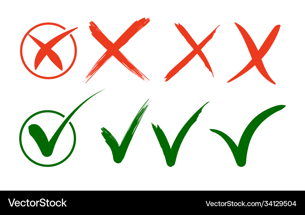 Set check mark and red crosses Set check mark and red crosses vector image