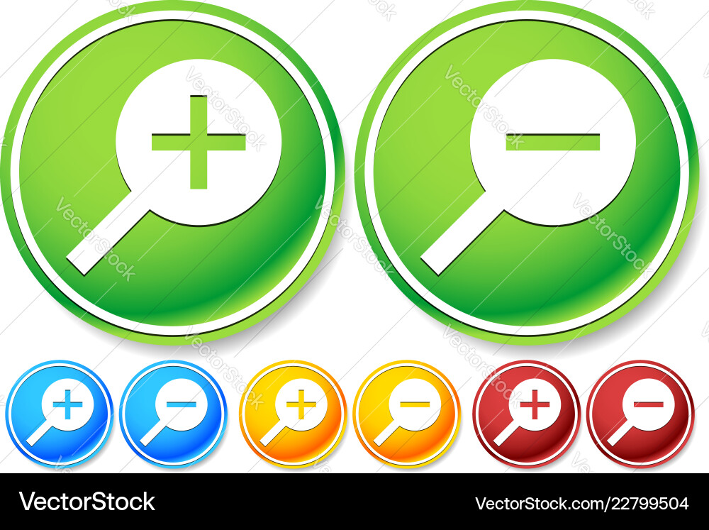 Zoom in out buttons icons with bright colors Vector Image