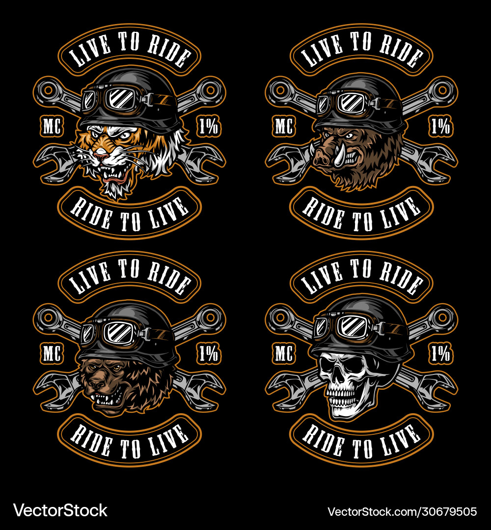 Biker Skull & Tool Label Set Vektorbild