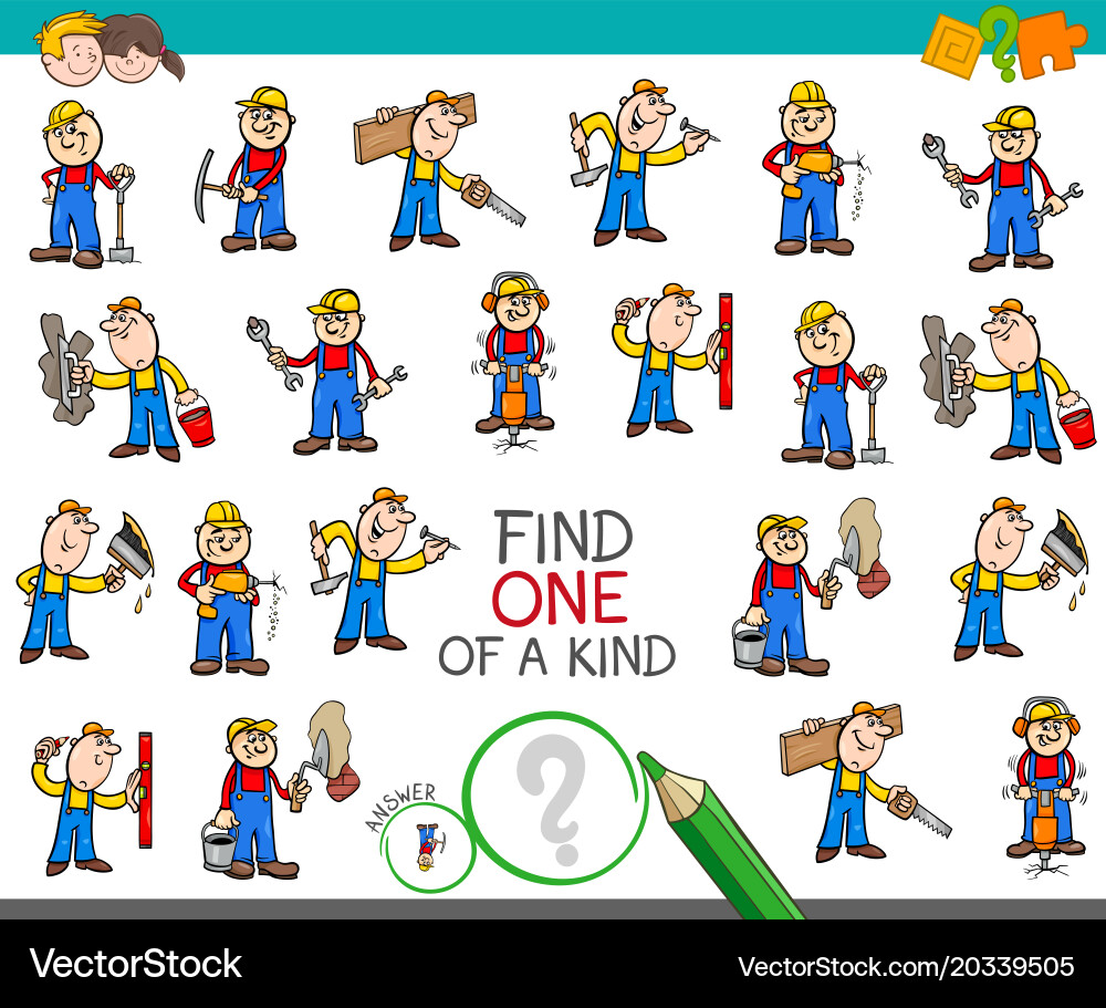 Find one of a kind game with worker characters vector image