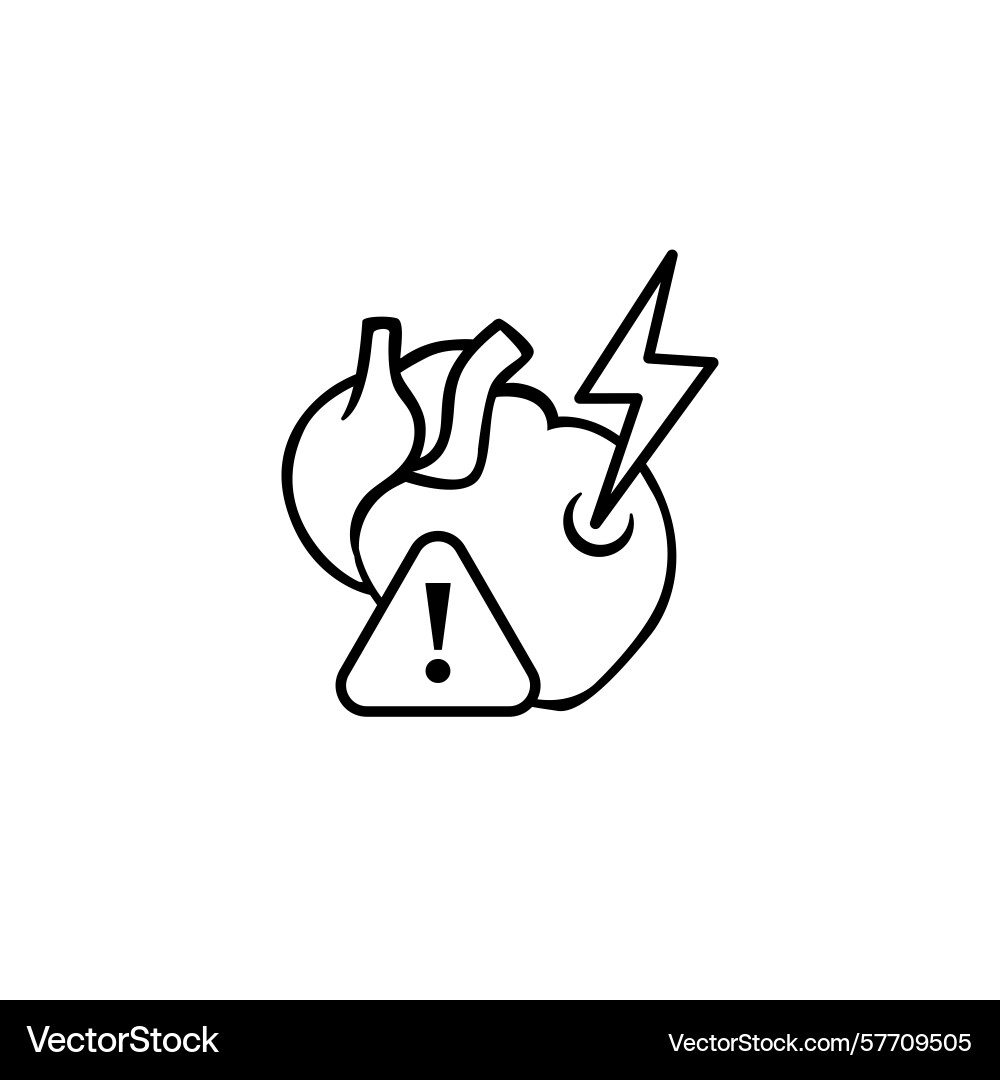 Heart warning icon with lightning and exclamation vector image