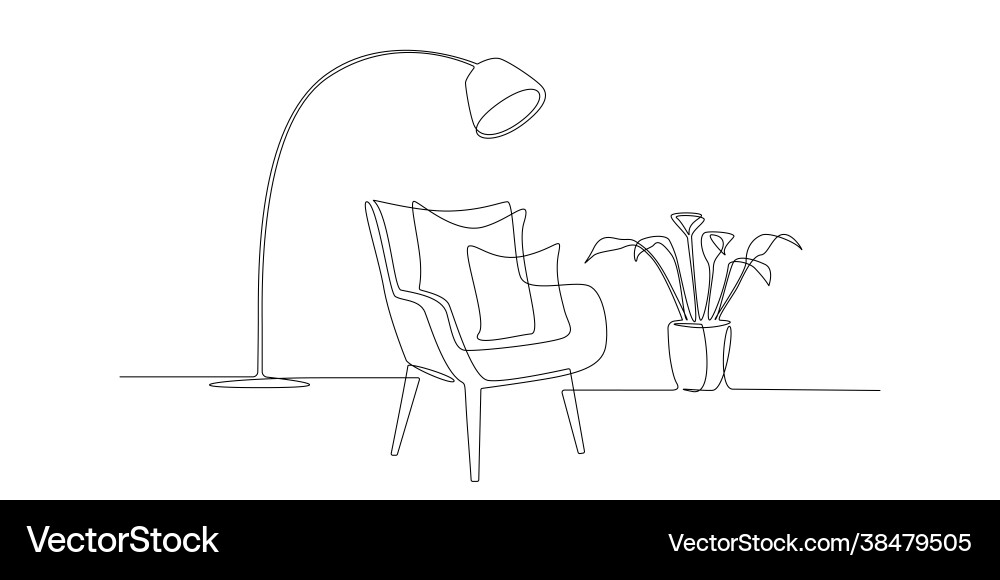 One continuous line drawing modern armchair One continuous line drawing modern armchair vector image