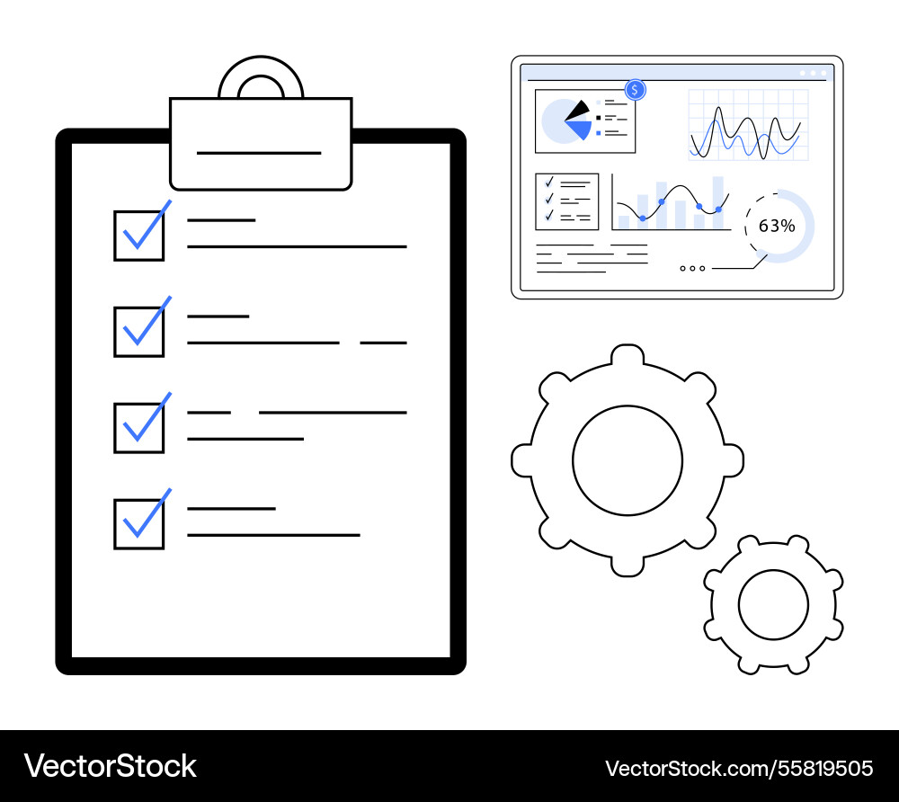 Task management with checklist analytics Task management with checklist analytics vector image