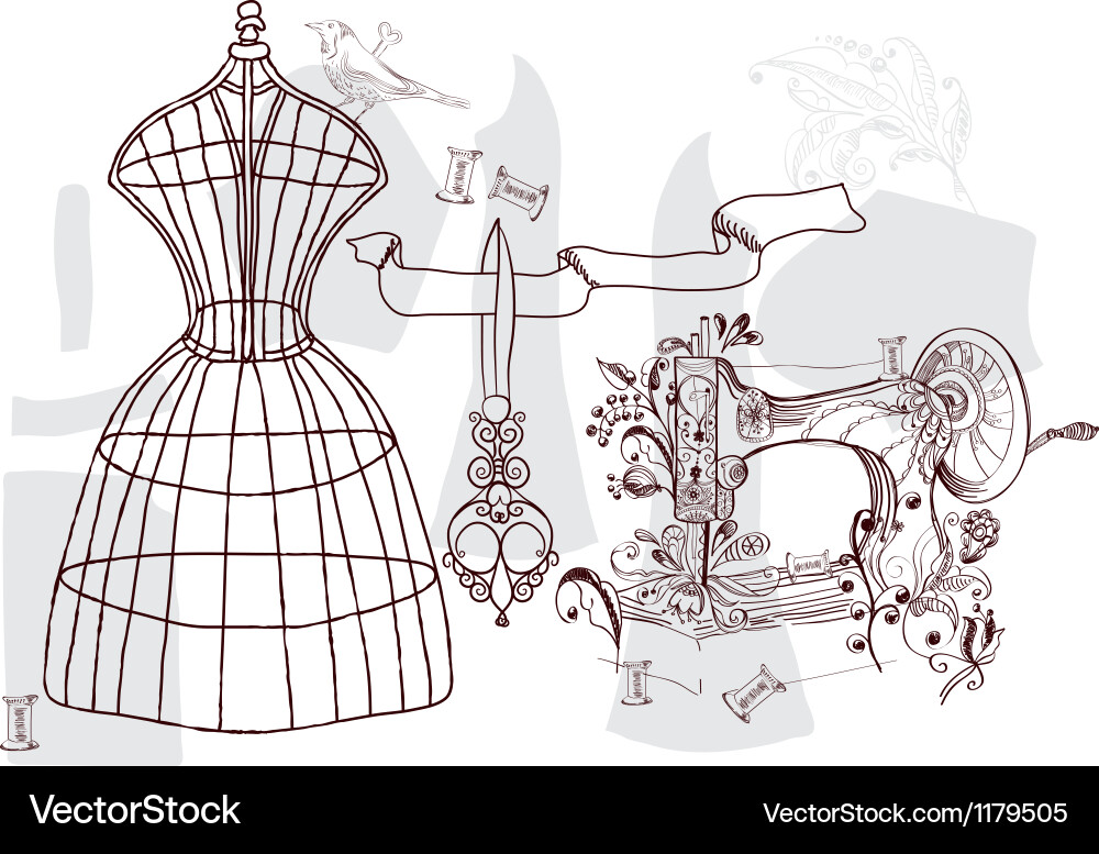 Vintage Sewing & Fashion Set Royalty Free Vector Image